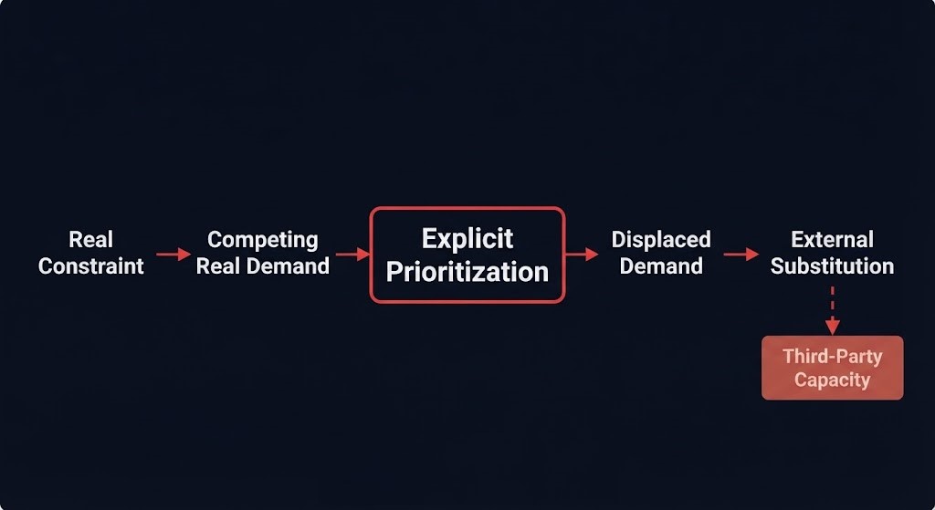 TPU rationing — real scarcity forces explicit prioritization and external substitution
