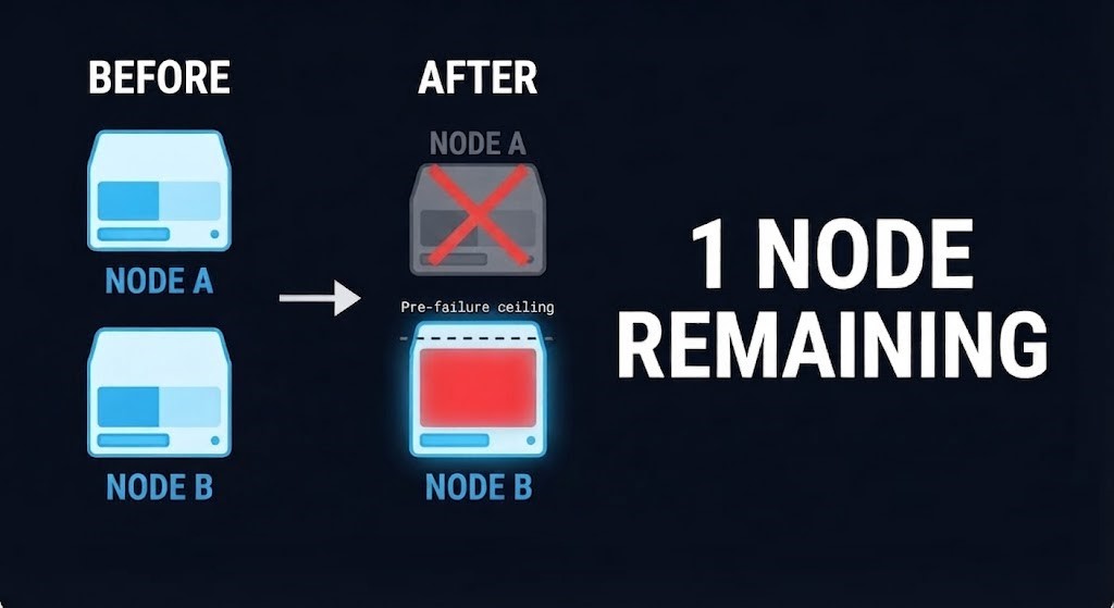 availability preserved versus failure capacity lost after one node fails