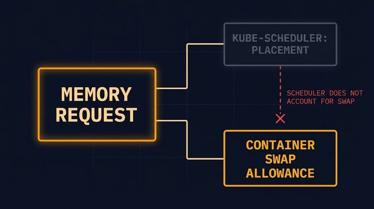 kubernetes swap memory request forks into scheduler placement and a swap allowance on the container cgroup