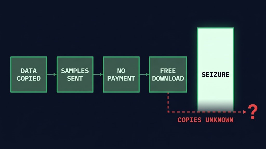 ransomware takedown sequence — files made available for download before the seizure, copies unknown