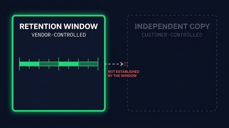 vendor retention window — a vendor-controlled retention schedule beside an empty customer-controlled independent copy slot