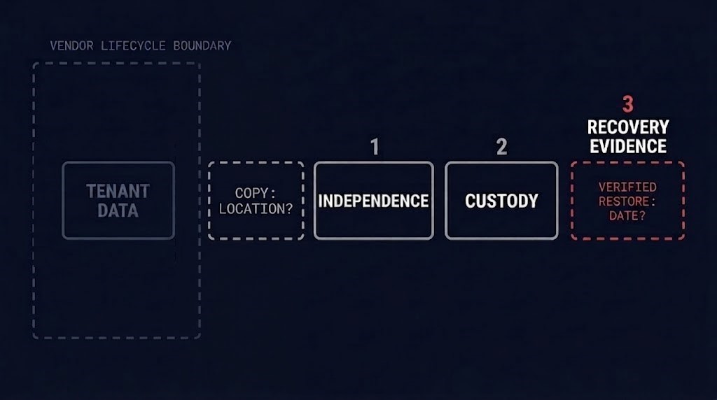 independent copy check — independence, custody and recovery evidence as three tests outside a vendor lifecycle boundary