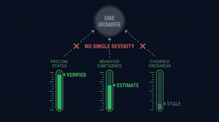 Veeam immutable storage cost estimator result: pricing status, behavior confidence and evidence freshness kept as three separate labels